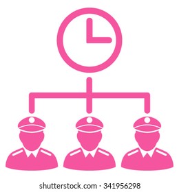 Time Army vector icon. Style is flat symbol, pink color, rounded angles, white background.