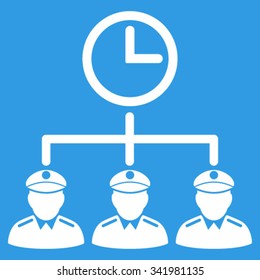 Time Army vector icon. Style is flat symbol, white color, rounded angles, blue background.