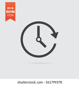 Icono de flecha de tiempo en estilo plano aislado en fondo gris. Para su diseño, logotipo. Ilustración vectorial.
