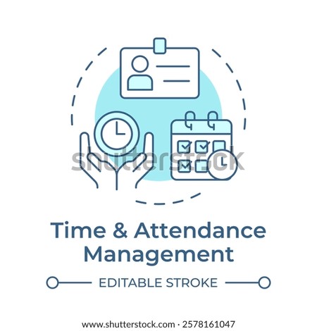 Time and attendance management soft blue concept icon. Working hours. Human resource information system. Round shape line illustration. Abstract idea. Graphic design. Easy to use in brochure