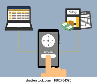 time and attendance tracking application sync to report and payroll vector