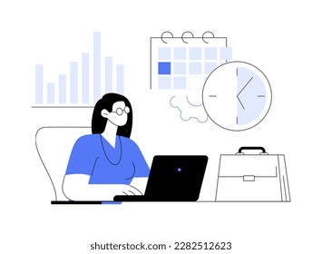 Time and attendance tracking system abstract concept vector illustration. Attendance time tracking clock, interactive system, management app, employee monitoring software abstract metaphor.