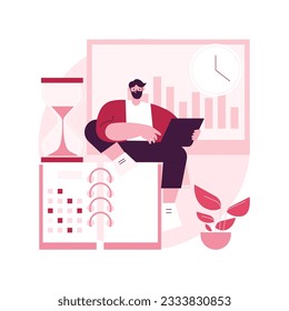Time and attendance tracking system abstract concept vector illustration. Attendance time tracking clock, interactive system, management app, employee monitoring software abstract metaphor.