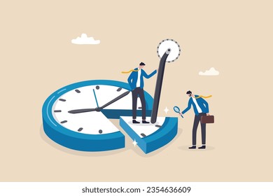 Time or attendance tracking system, analyze work efficiency in project management, productivity, workflow or effort, time spending to finish task concept, businessman cut clock in piece to analyze.