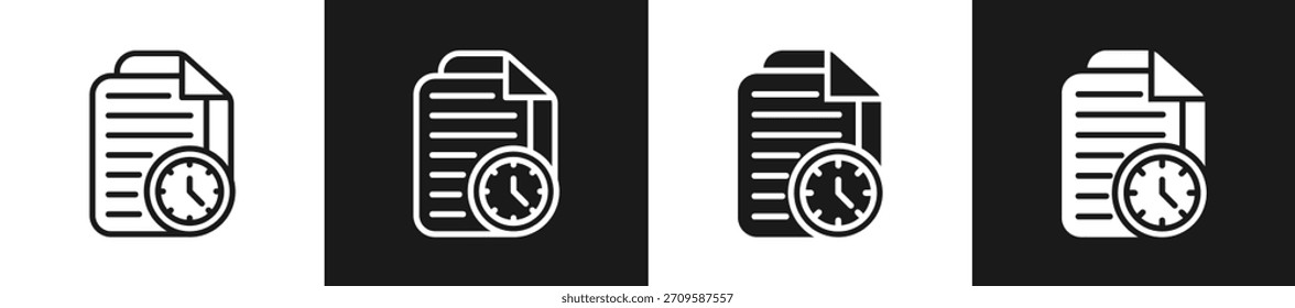 Línea De Auditoría De Tiempo N Estilos De Iconos De Glifos En Fondo Blanco Y Negro