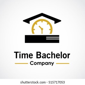 Time bachelor of education abstract vector and logo design or template graduation business icon of company identity symbol concept