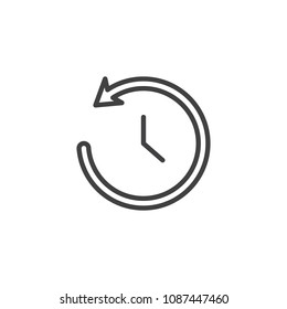 Time back outline icon. linear style sign for mobile concept and web design. Clock with undo arrow simple line vector icon. History symbol, logo illustration. Vector graphics