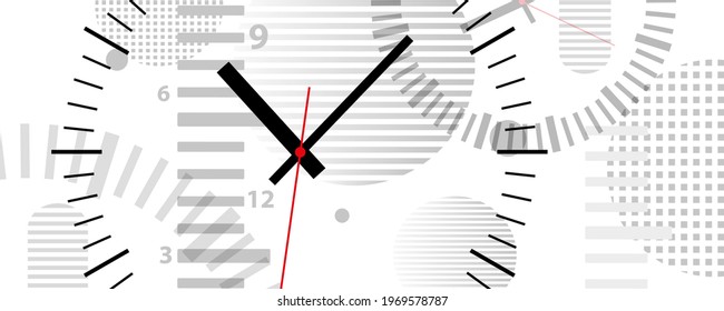 Time background with round wall clocks.