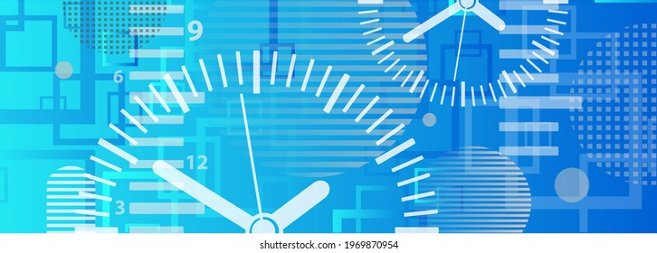 Time background with round wall clocks.