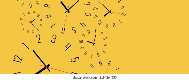 Time background with round wall clocks.