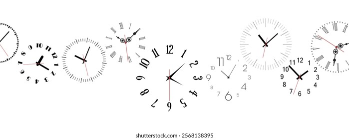 Time background with round wall clocks.