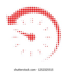 Time backward halftone dotted icon. Halftone pattern contains round points. Vector illustration of time backward icon on a white background.