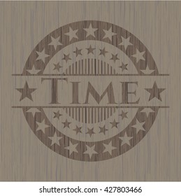Time badge with wooden background