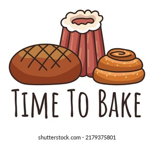 Es hora de hacer el concepto de pastelería de pegatinas con logo. Ilustración de diseño gráfico plano vectorial
