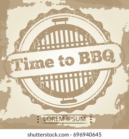 Time to BBQ grunge background with label. Barbecue design label illustration