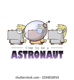 Time to be astronaut. Card with vector horse character.