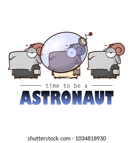 Time to be astronaut. Card with vector sheep character.