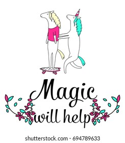 time to be unicorn with flower crown illustration vector.
