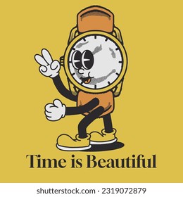 Time is beautiful With Watches Groovy Character Design