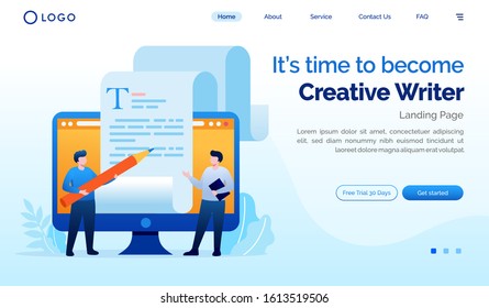 It's time to become creative writer landing page website illustration vector template 