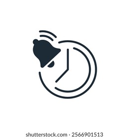 Time with bell. Simple Alarm Clock signal . Vector linear icon isolated on white background.