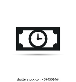Time bill money icon. Time is money icon concept. Denomination icon with clock. Vector illustration.