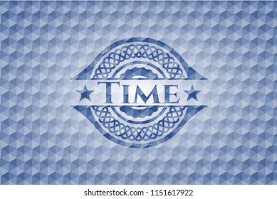 Time blue emblem with geometric background.