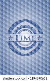 Time blue emblem with geometric background.