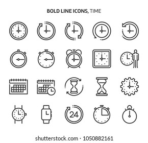 Time, bold line icons. The illustrations are a vector, editable stroke, 48x48 pixel perfect files. Crafted with precision and eye for quality.