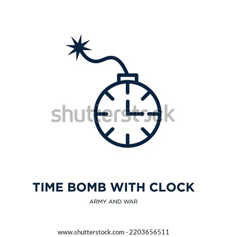 time bomb with clock icon from army and war collection. Thin linear time bomb with clock, dynamite, explosive outline icon isolated on white background. Line vector time bomb with clock sign, symbol 