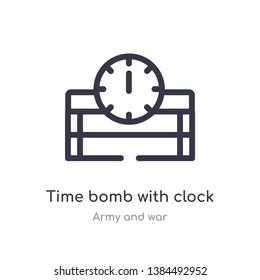 time bomb with clock outline icon. isolated line vector illustration from army and war collection. editable thin stroke time bomb with clock icon on white background