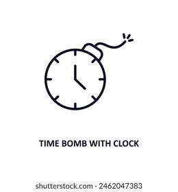 time bomb with clock outline icon. Thin line icon from army and war collection. Editable vector isolated on white background