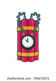 Time Bomb With Dynamite Sticks And Clock Vector Cartoon Illustration