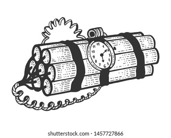 Time bomb explosive dynamite sketch engraving vector illustration. Scratch board style imitation. Black and white hand drawn image.