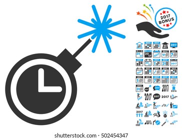 Time Bomb icon with bonus 2017 new year symbols. Vector illustration style is flat iconic symbols,modern colors, rounded edges.