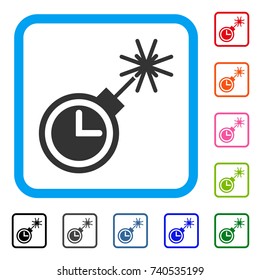 Time Bomb icon. Flat gray pictogram symbol in a light blue rounded rectangular frame. Black, gray, green, blue, red, orange color versions of Time Bomb vector. Designed for web and app UI.