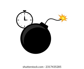 Time bomb illustration with ticking clock and bomb on white background