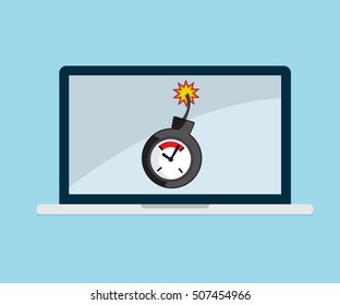 time bomb in laptop, security, time management concept flat style vector illustration