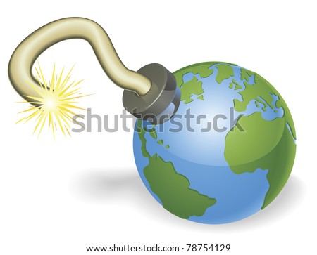 Time bomb in shape of  world globe. Countdown due to environmental or other crisis e.g. judgement day or end of the world.