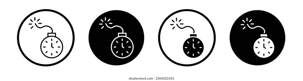 Conjunto de iconos de Vector de bomba de tiempo negro relleno y estilo delineado.