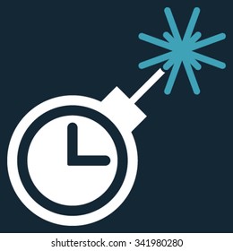Time Bomb vector icon. Style is bicolor flat symbol, blue and white colors, rounded angles, dark blue background.
