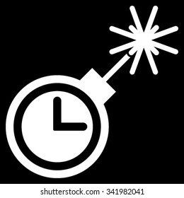 Time Bomb vector icon. Style is flat symbol, white color, rounded angles, black background.