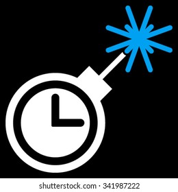 Time Bomb vector icon. Style is bicolor flat symbol, blue and white colors, rounded angles, black background.