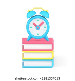 Time to book read learning academic education knowledge wisdom 3d icon realistic vector illustration. Interesting information studying watch clock literature textbook tutorial bookstore literary hobby