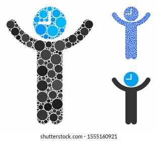 Time boss composition of circle elements in various sizes and color tinges, based on time boss icon. Vector circle elements are organized into blue composition.