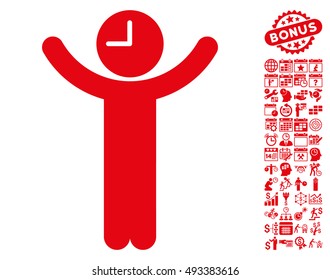 Time Boss icon with bonus calendar and time management pictures. Vector illustration style is flat iconic symbols, red color, white background.