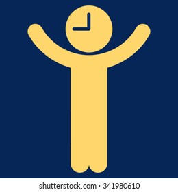 Time Boss vector icon. Style is flat symbol, yellow color, rounded angles, blue background.