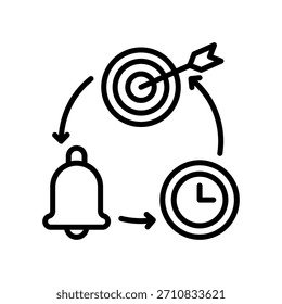 Ilustração do vetor de linha de ícone de metas associadas ao tempo