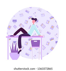 time for a break, office worker resting at work,vector image, colorful character