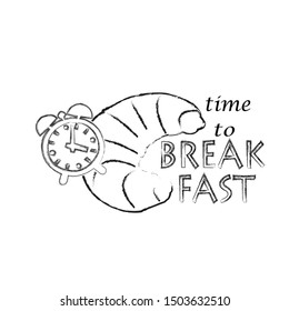 Time to breakfast.Time to eating.Eating scene with clock and croissant.